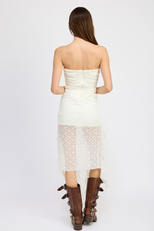 LACE TUBE DRESS WITH RUFFLE DETAIL