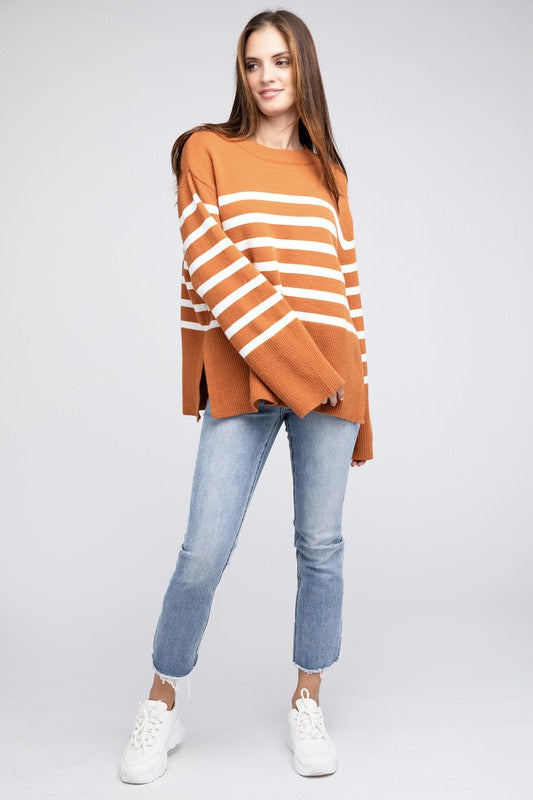 Ribbed Hem Stripe Sweater