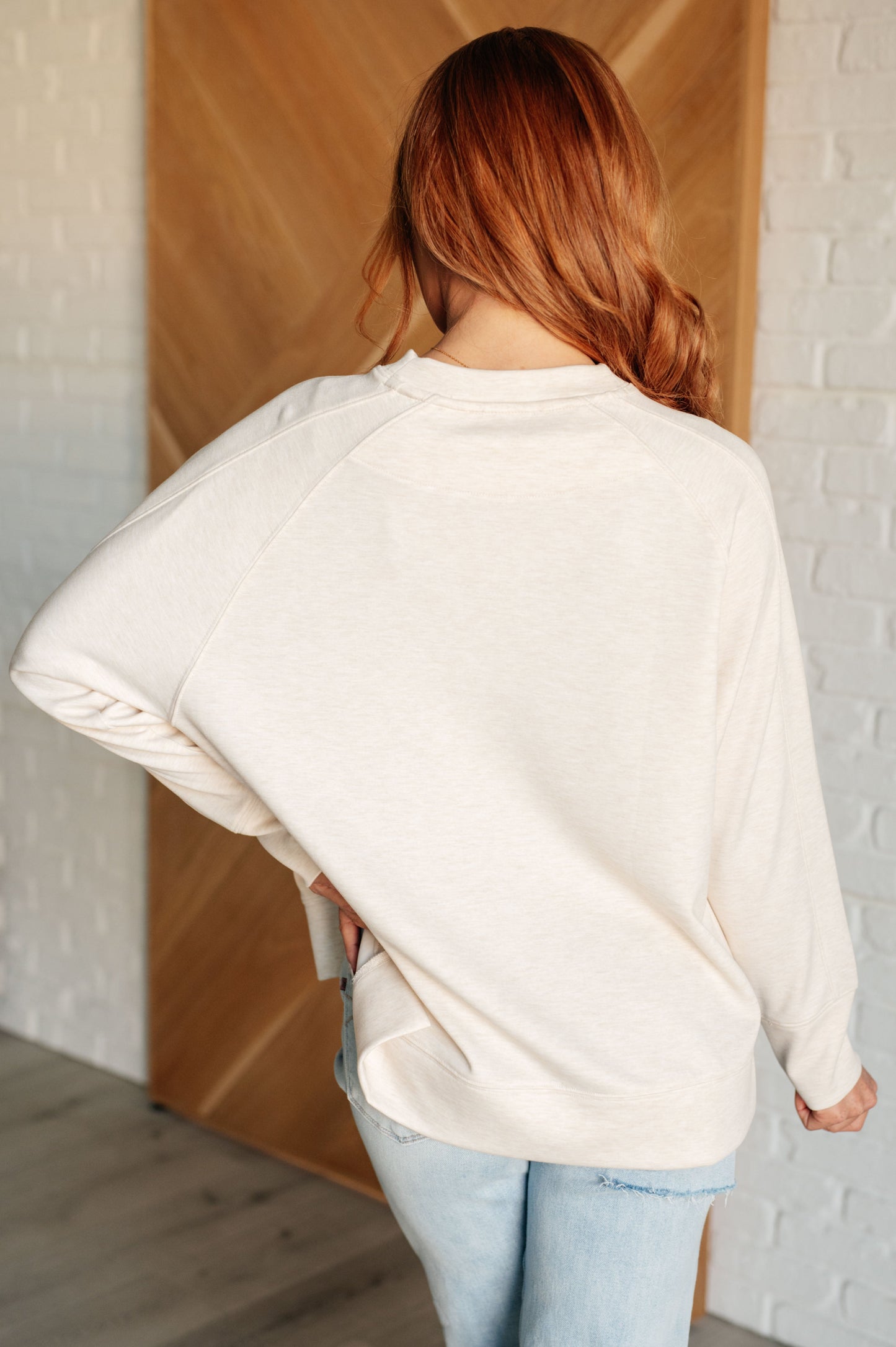 It's The Little Things Relaxed Scuba Pullover in Beige