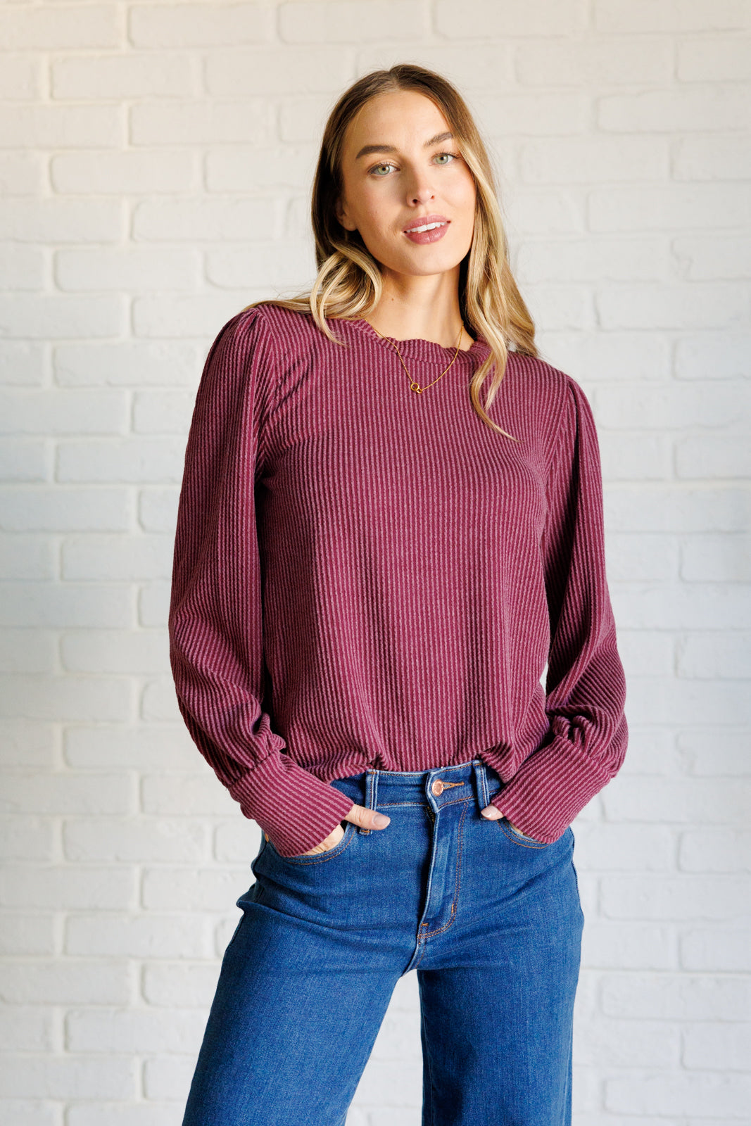 When the Sun Goes Down Mineral Wash Ribbed Knit Top in Wine