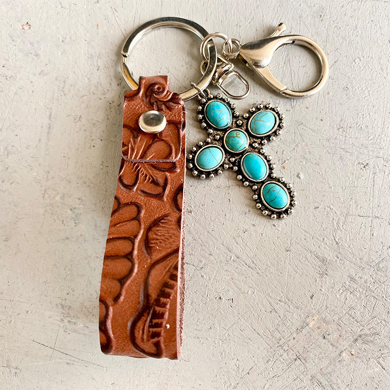 Turquoise Genuine Leather Keychain