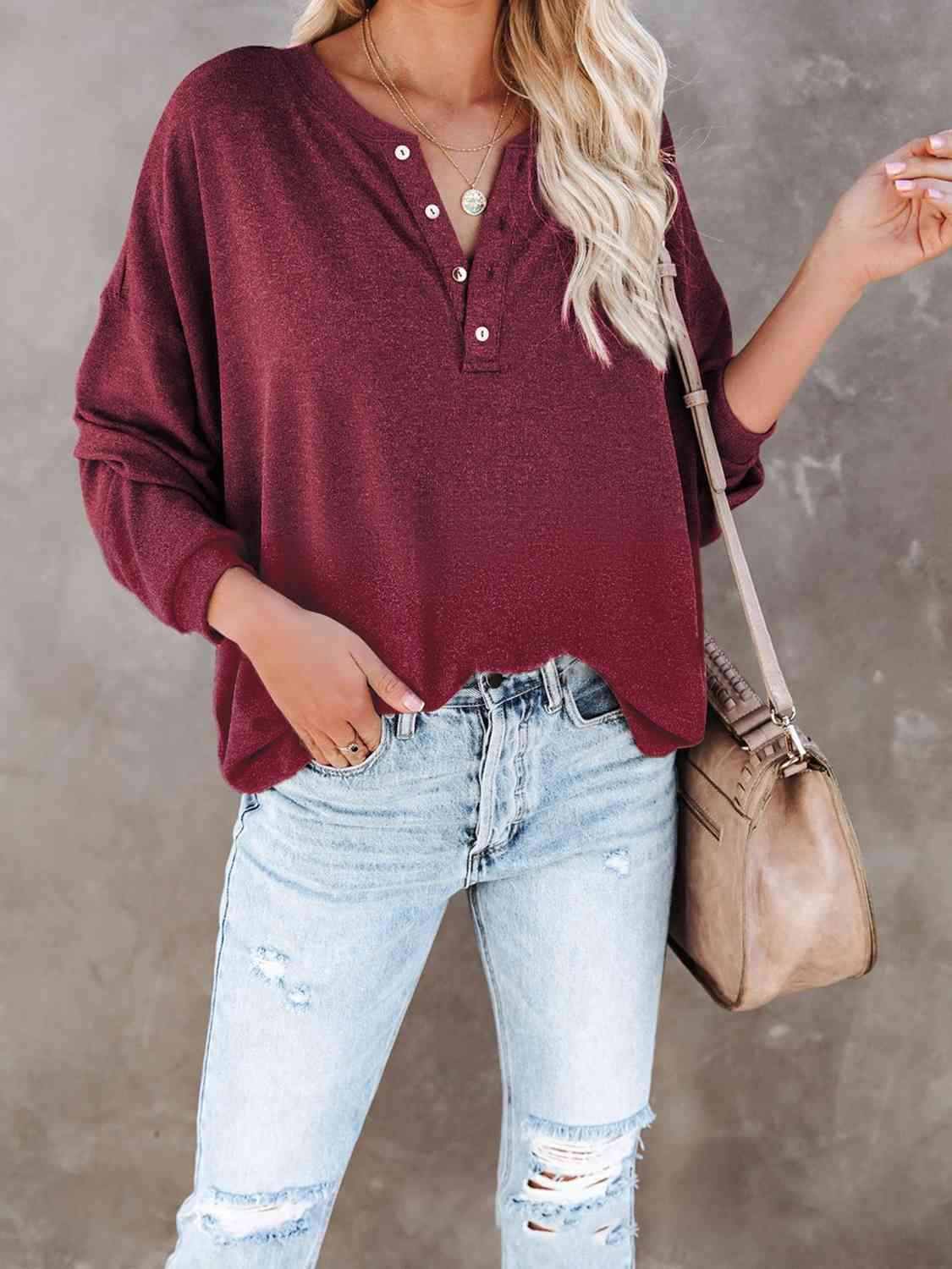 Buttoned Drop Shoulder Top