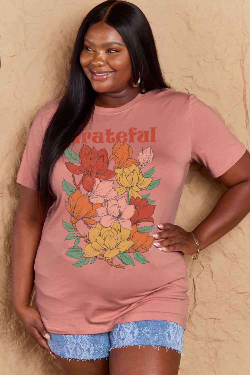 Simply Love Full Size GRATEFUL Flower Graphic Cotton T-Shirt