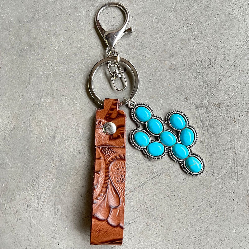 Turquoise Genuine Leather Keychain