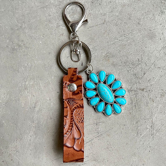 Turquoise Genuine Leather Keychain